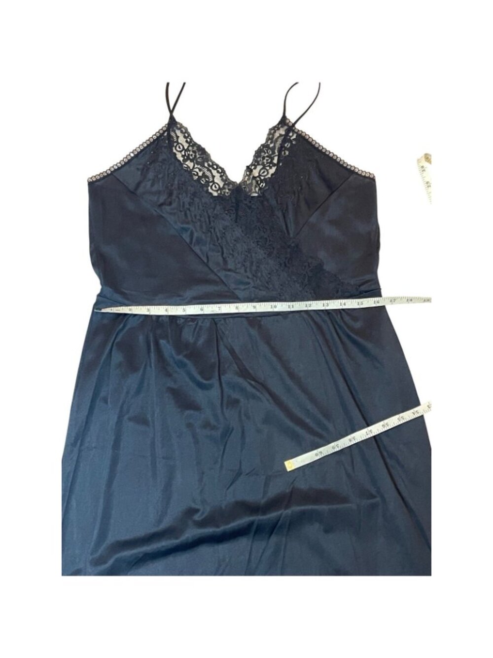 Vintage Private Treasures Black Lace Trim Slip Nightgown Size Medium 1970s - Picture 11 of 14
